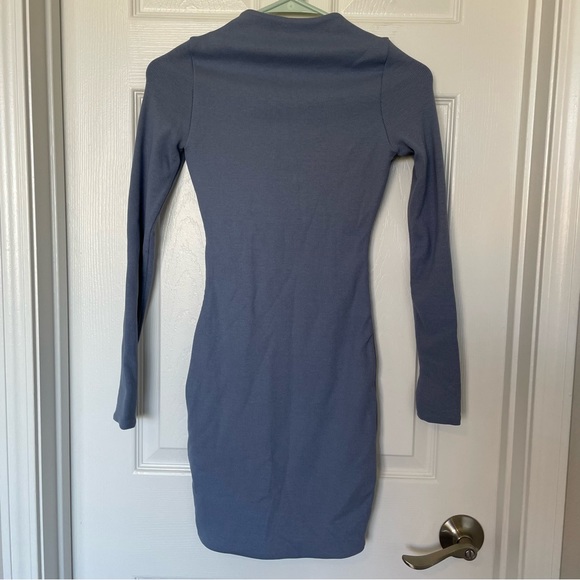 Oh Polly Blue High Neck Front Zipper Ribbed Long Sleeve Sweater Dress Size 2 - Picture 5 of 5